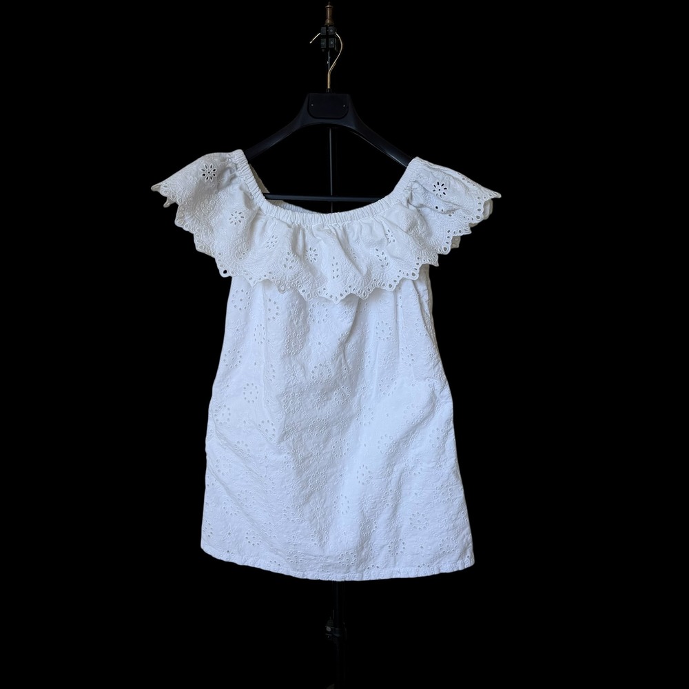 Tommy Bahama White Eyelet Off The Shoulder Ruffle Mini Dress Stains